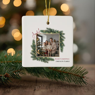 Joyful Christmas Personalized Family Photo  Ceramic Ornament