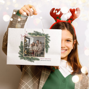 Joyful Christmas Personalized Family Photo Gift Ba Large Gift Bag