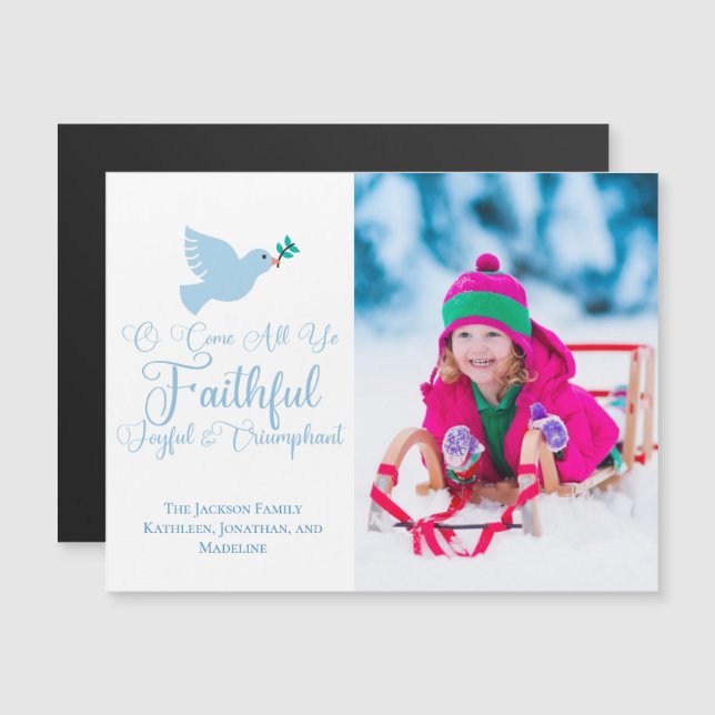 Joyful Christmas Photo Religious Blue Dove Magnet (Front/Back)