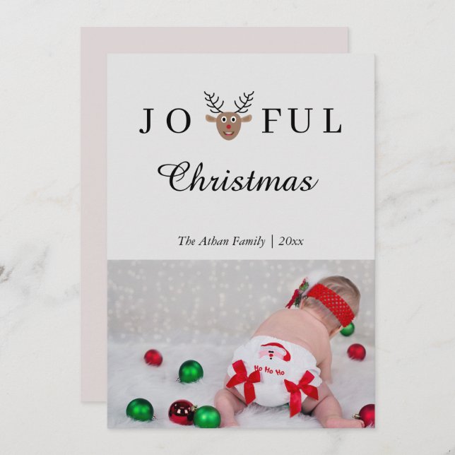 Joyful Christmas Reindeer Holiday Photo Card (Front/Back)