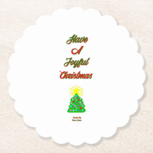 Joyful Christmas Scalloped Round Paper Coaster