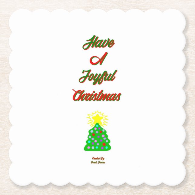 Joyful Christmas Scalloped Square Paper Coaster (Front)