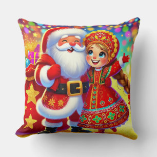 Joyful Christmas Scene Featuring Santa Cushion