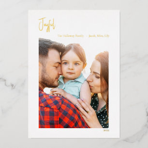 Joyful Christmas Script Vertical Single Photo Gold