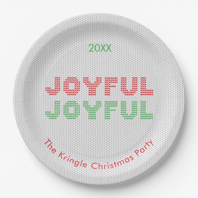 Joyful Christmas Sweater Typography Paper Plate (Front)