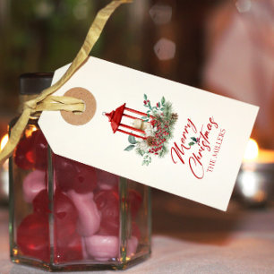 Joyful Christmas vibe flowers and lantern bouquet Gift Tags