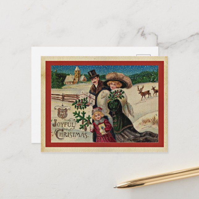 Joyful Christmas, vintage holiday celebration  Postcard (Front/Back In Situ)