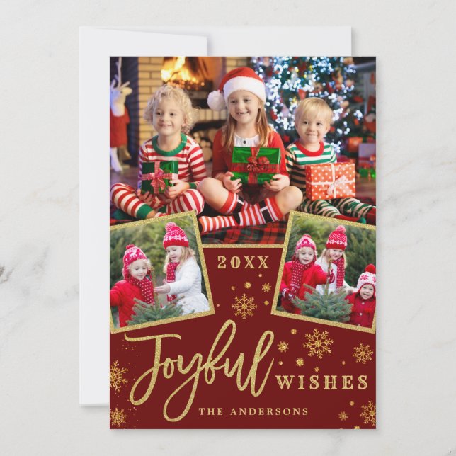 Joyful Christmas Wishes 3 PHOTO Holiday Greeting Card (Front)