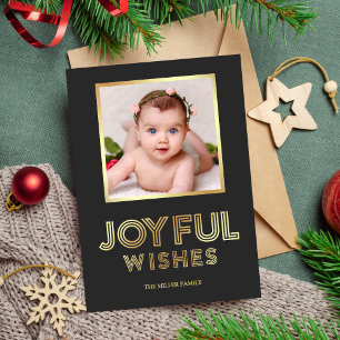 Joyful Christmas Wishes   Grey and Gold Photo Holiday Card
