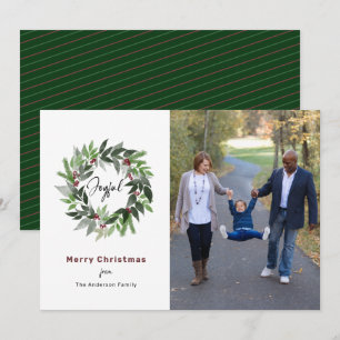 Joyful Christmas Wreath Minimal Photo Holiday Card
