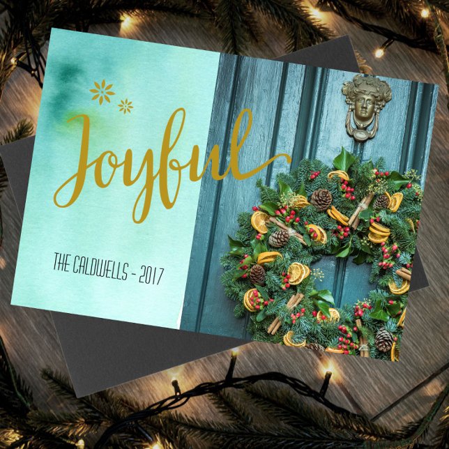 Joyful Christmas Wreath Photo Card (Creator Uploaded)
