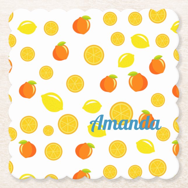 Joyful Citrus: Lemons & Oranges Paper Coaster (Front)