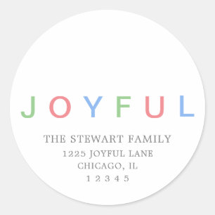 Joyful Colourful Pastel Christmas Return Address Classic Round Sticker