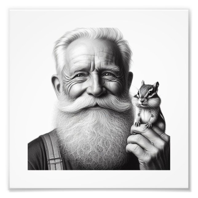 Joyful Companions: Older Man and Chipmunk Wall Art (Front)