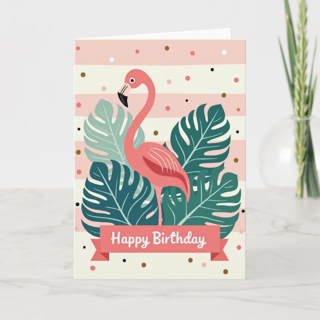 Joyful Coral Bird Birthday Card (Front)