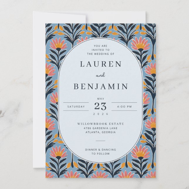 Joyful Coral Floral Border Invitation (Front)