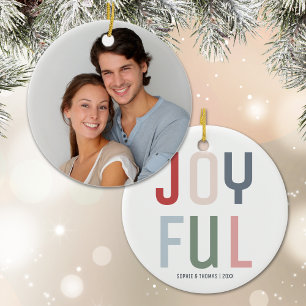 Joyful Couple Photo Christmas Ceramic Tree Decoration