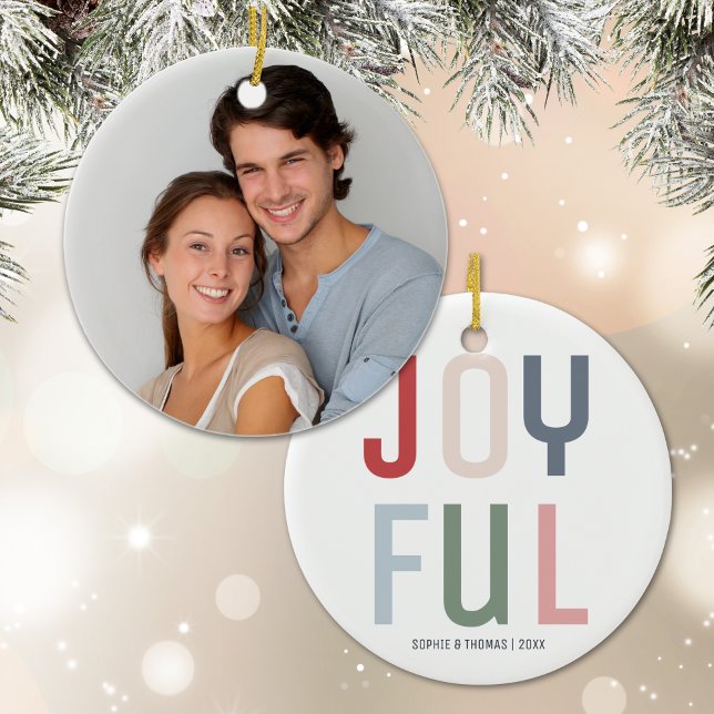 Joyful Couple Photo Christmas Ceramic Tree Decoration (Joyful Couple Photo Christmas Ceramic Ornament)