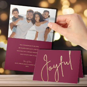 Joyful Cranberry Folded Christmas Photo Card