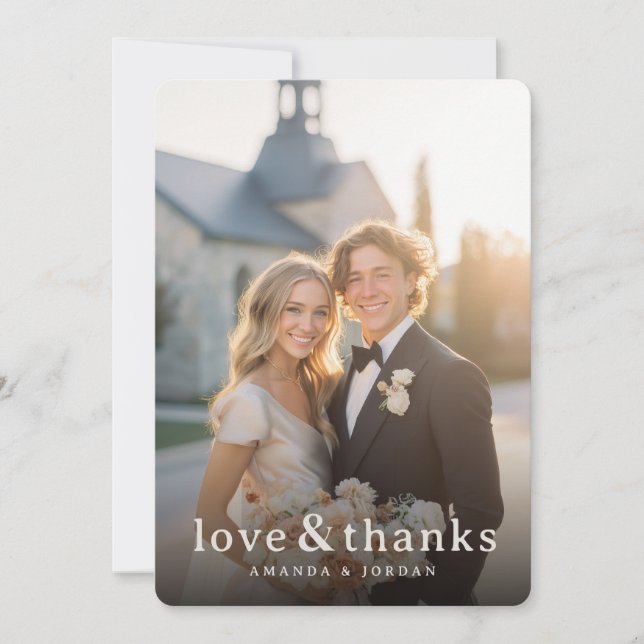 Joyful Cream Romantic Photo Thank You Card (Front)