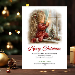 Joyful Cute Little Girl Holiday Scene Christmas Card