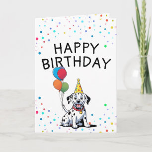 Joyful Dalmatian Pup with Balloons Birthday Card