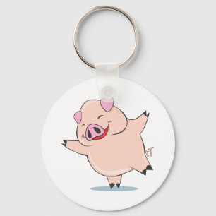 Joyful Dancing Pig Key Ring