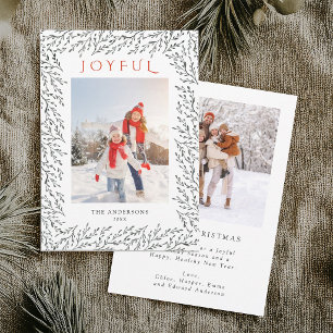 Joyful Deep Moss Botanical Christmas 2 Photo Holiday Card