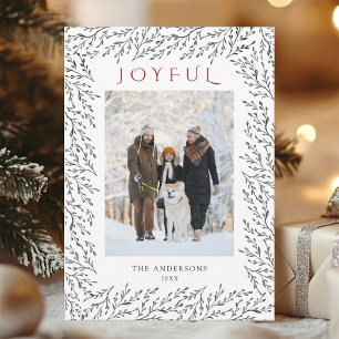 Joyful Deep Moss Botanical Rustic Christmas Photo Holiday Card