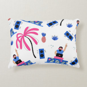 Joyful DJ, tropical beach pattern. Decorative Cushion