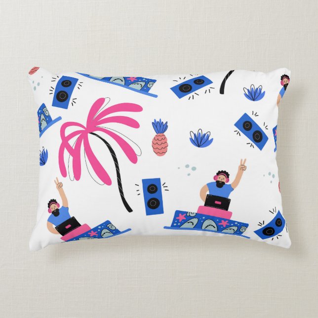 Joyful DJ, tropical beach pattern. Decorative Cushion (Front)