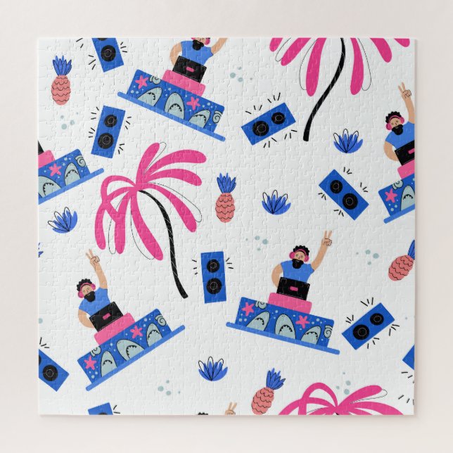 Joyful DJ, tropical beach pattern. Jigsaw Puzzle (Vertical)