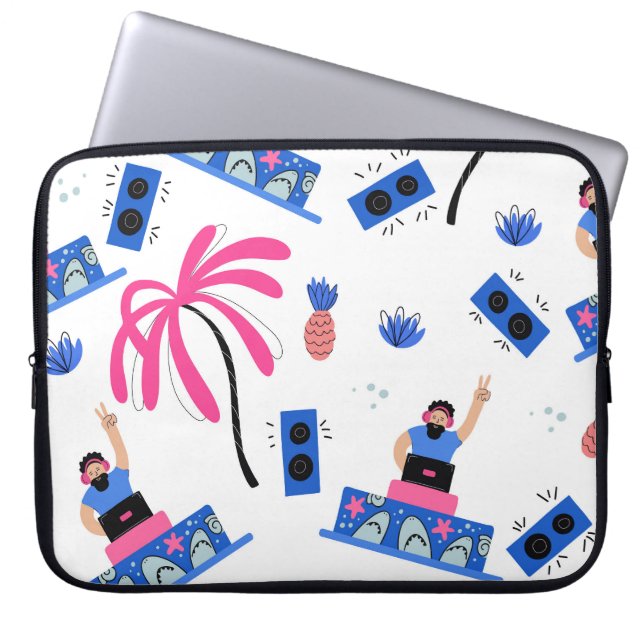 Joyful DJ, tropical beach pattern. Laptop Sleeve (Front)