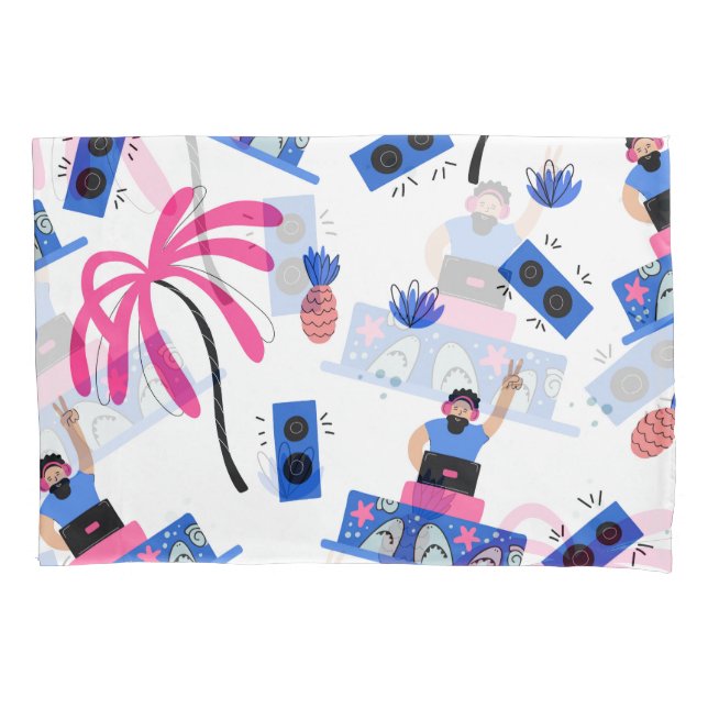 Joyful DJ, tropical beach pattern. Pillowcase (Front)