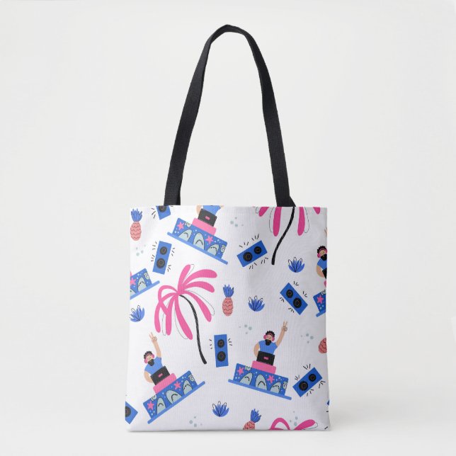 Joyful DJ, tropical beach pattern. Tote Bag (Front)