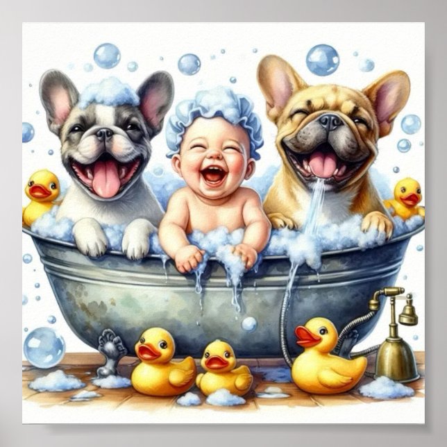 Joyful Dog Bath Time Wall Poster  (Front)