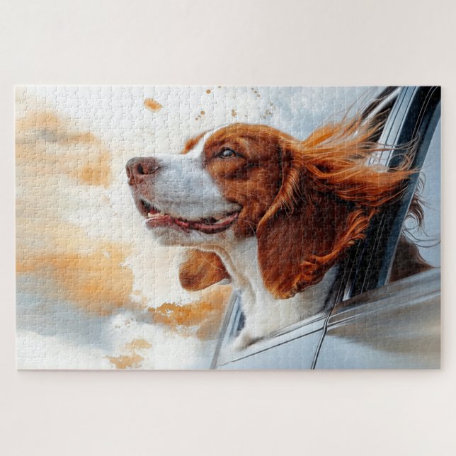 Joyful Dog in the Wind Art Print Jigsaw Puzzle (Horizontal)