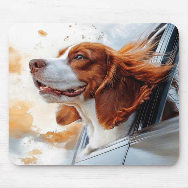 Joyful Dog in the Wind Art Print Mouse Pad (Front)