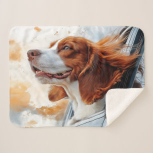 Joyful Dog in the Wind Art Print Sherpa Blanket