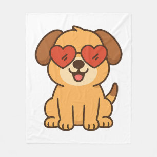 Joyful Dog with Heart Sunglasses, Pet Lover design Fleece Blanket