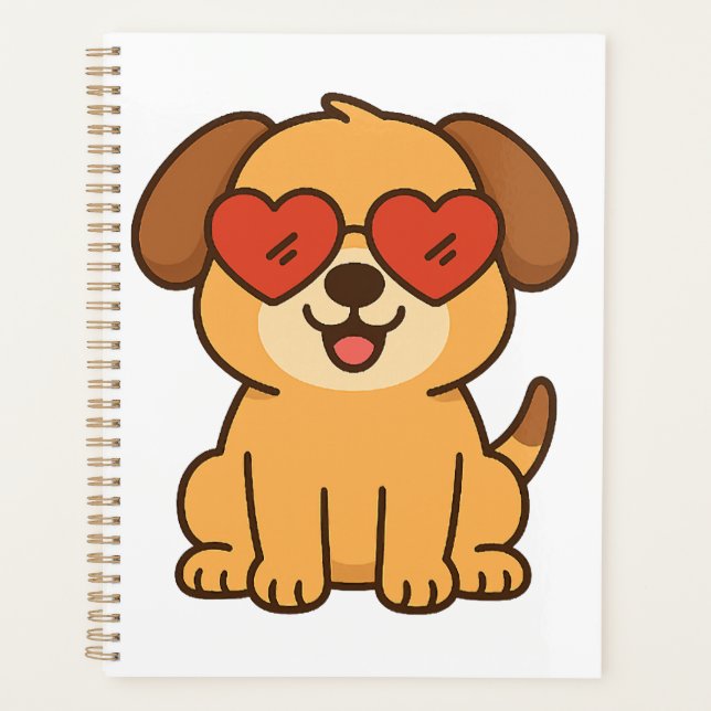 Joyful Dog with Heart Sunglasses, Pet Lover design Planner (Front)