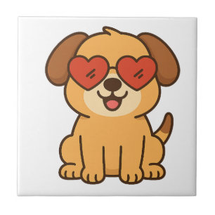 Joyful Dog with Heart Sunglasses, Pet Lover design Tile