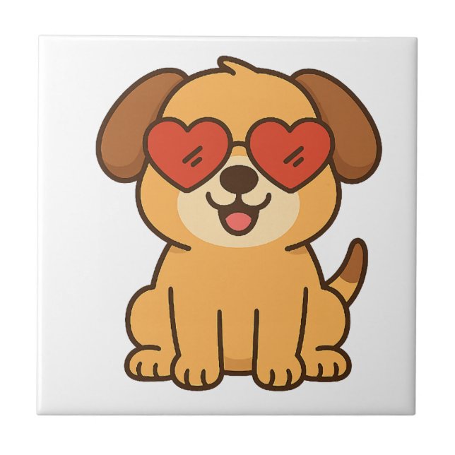 Joyful Dog with Heart Sunglasses, Pet Lover design Tile (Front)
