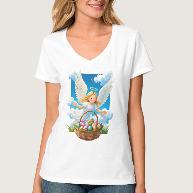 Joyful Easter Angel with Basket T-Shirt (Front)