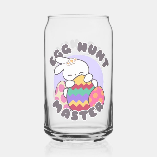Joyful Easter Bunny Embrace - 'Egg Hunt Master' Can Glass (Front)