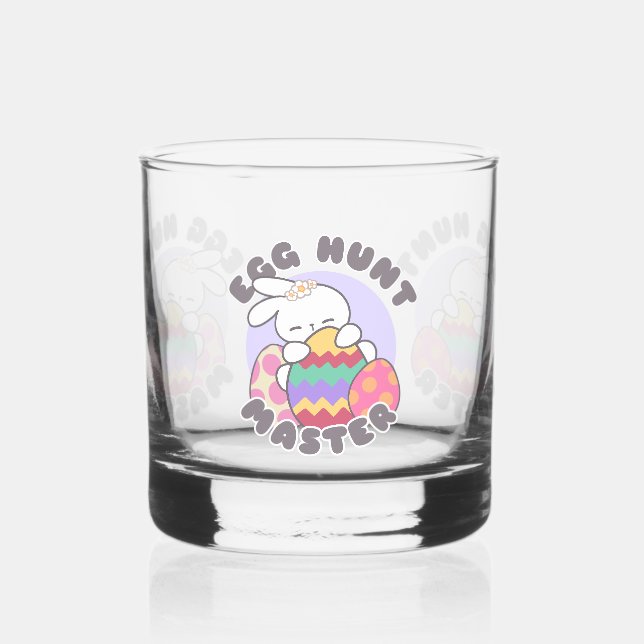 Joyful Easter Bunny Embrace - 'Egg Hunt Master' Whiskey Glass (Left)