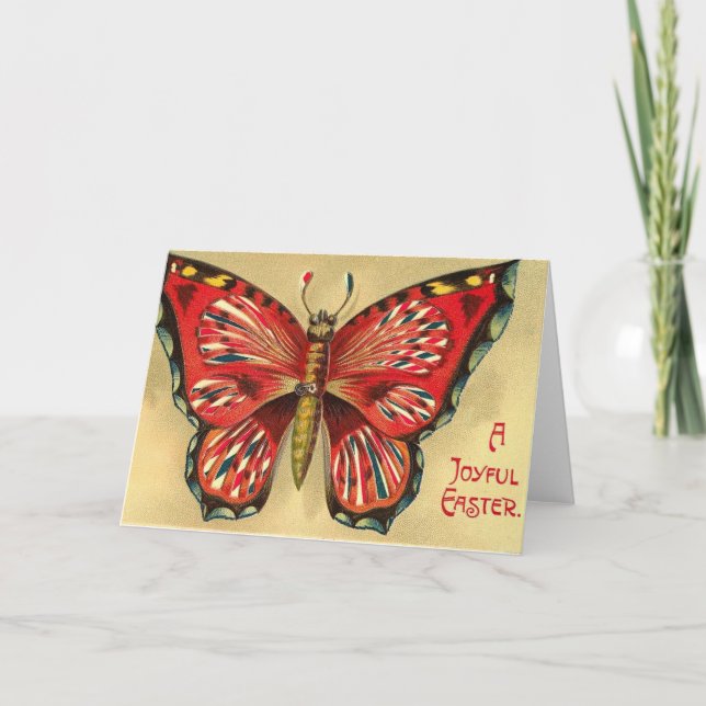 Joyful Easter Vintage Butterfly Holiday Card (Front)