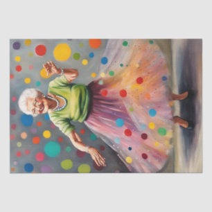 Joyful Elegance: Old Lady in Colourful Tulle Skirt Tissue Paper