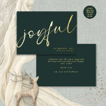 Joyful Elegant Calligraphy Name Christmas Green<br><div class="desc">Joyful Elegant Calligraphy Name Christmas Green A touch of real foil for the typography on the front in either gold,  silver or rose gold for this minimalist design. Joyful is in a stylish set script,  and easily personalise with your name and greeting on the back.</div>