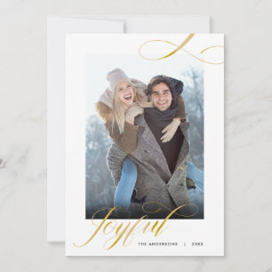 Joyful Elegant Gold Script Photo Christmas Holiday Card